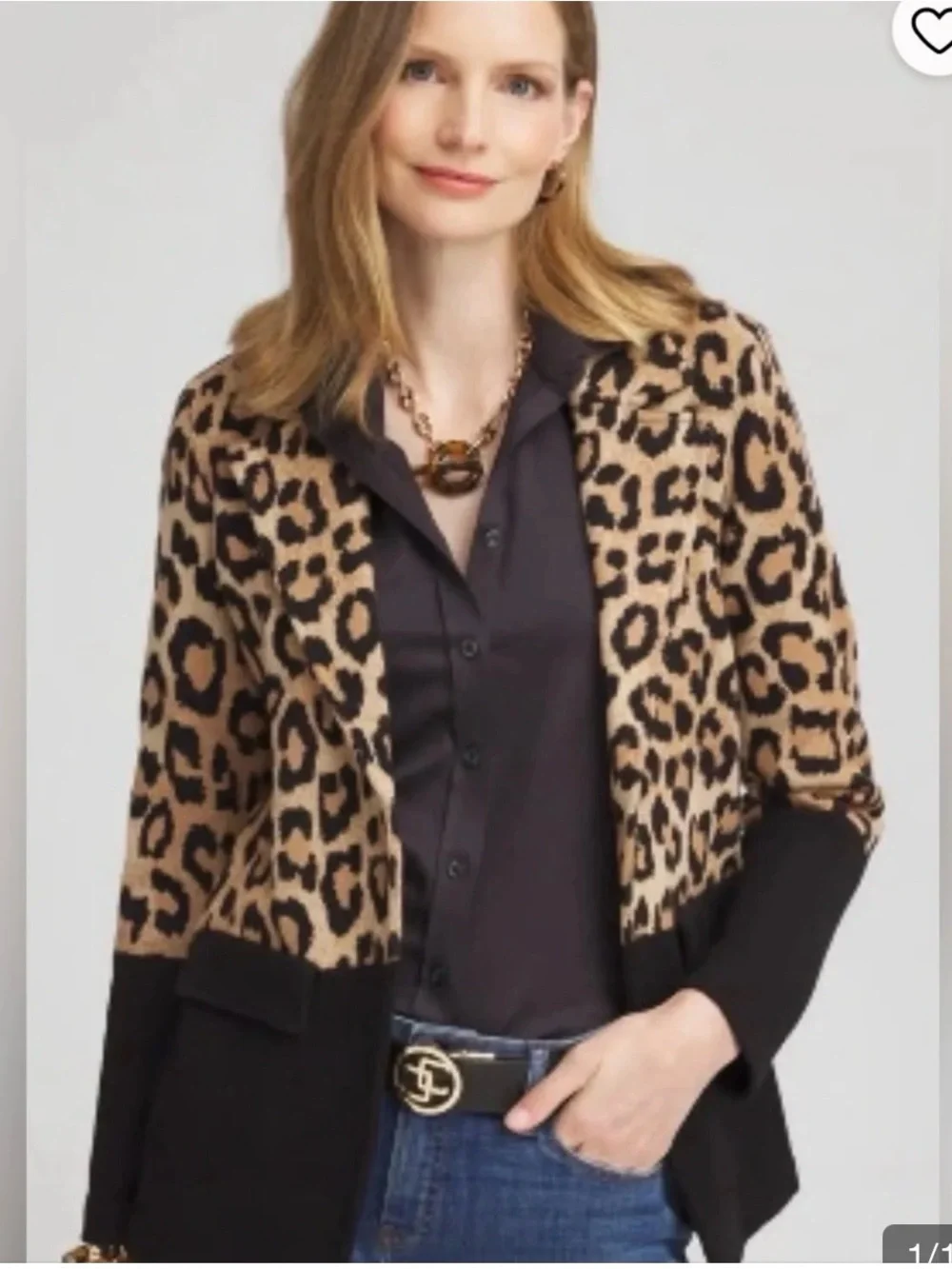 Chico’s Leopard Print Open-Front Jacket in Tan & Black size 1. Medium